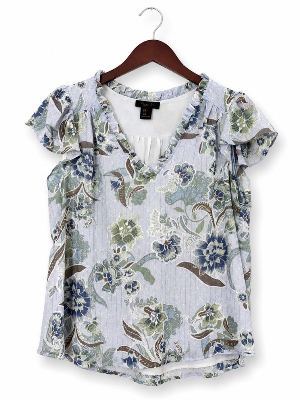RACHEL Rachel Roy Blue Floral Paisley Flutter Sleeve Blouse L